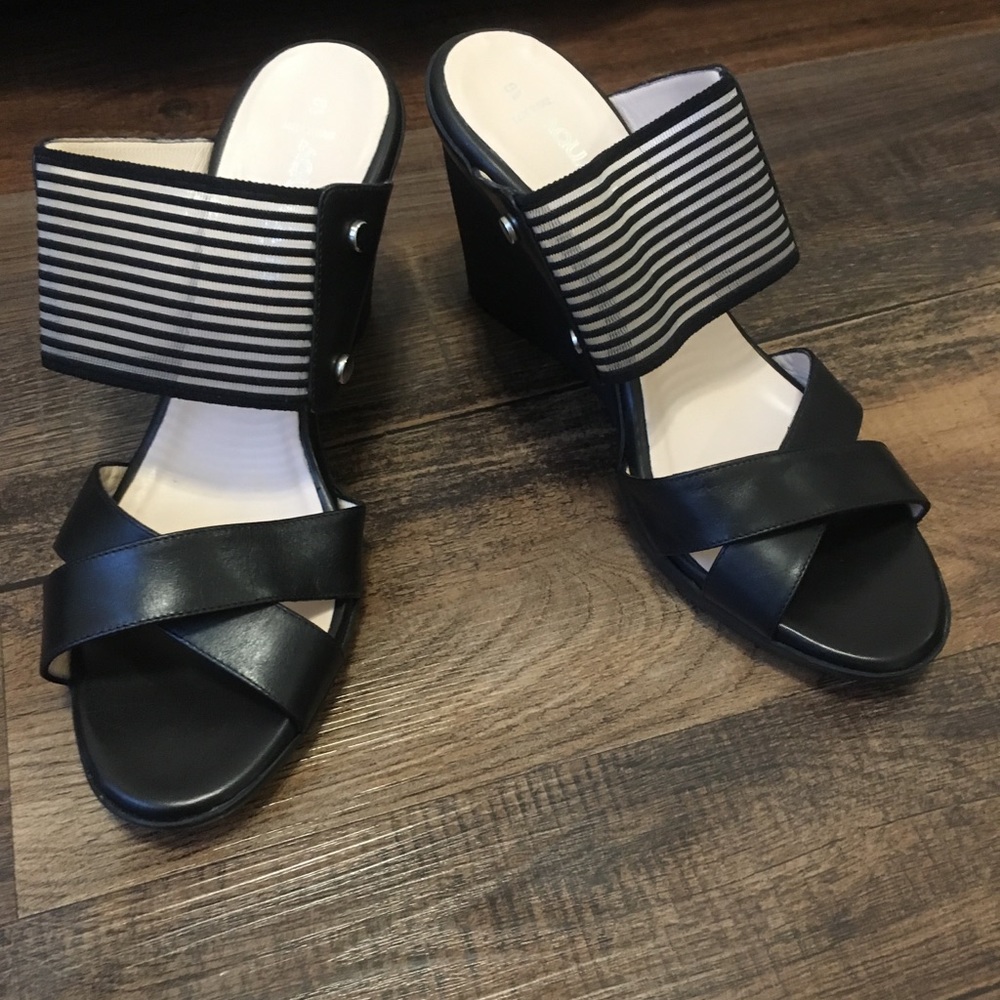 Aquatalia Black Mesh Detailing Wedge Heels